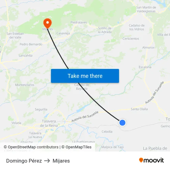 Domingo Pérez to Mijares map