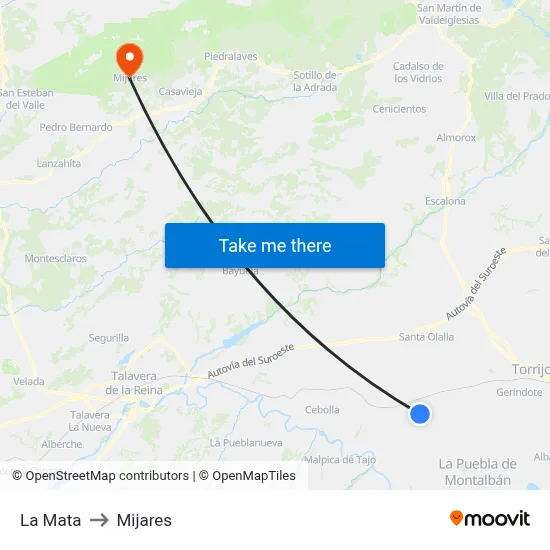 La Mata to Mijares map