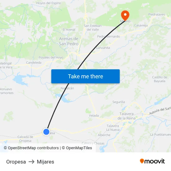 Oropesa to Mijares map