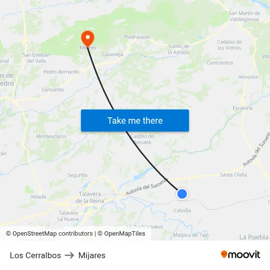 Los Cerralbos to Mijares map