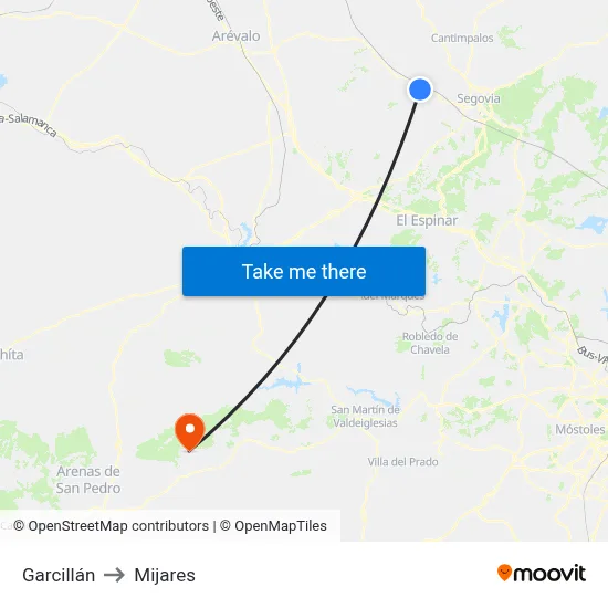 Garcillán to Mijares map