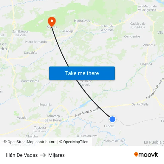 Illán De Vacas to Mijares map