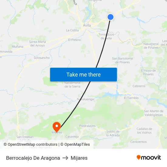 Berrocalejo De Aragona to Mijares map