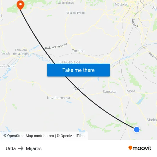 Urda to Mijares map
