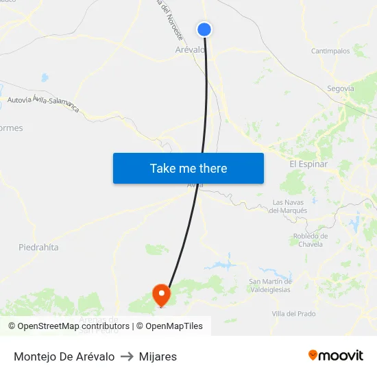 Montejo De Arévalo to Mijares map