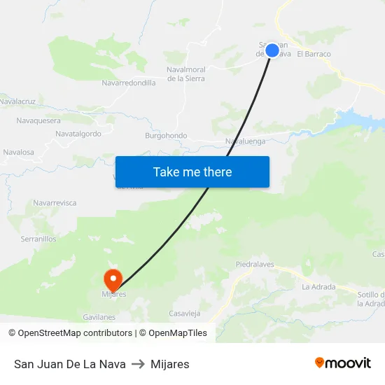 San Juan De La Nava to Mijares map