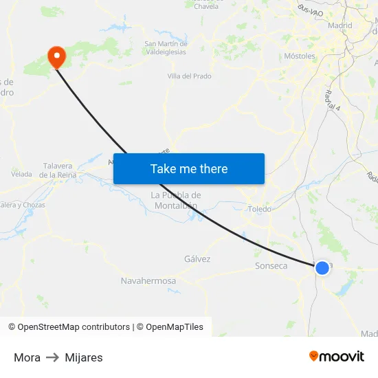 Mora to Mijares map
