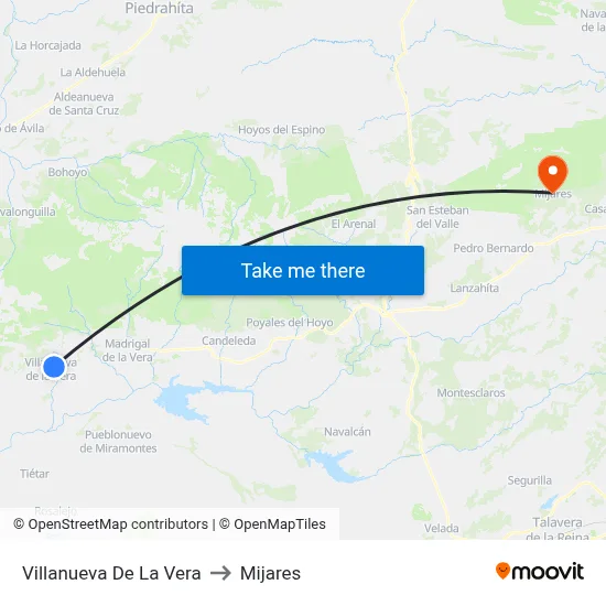 Villanueva De La Vera to Mijares map