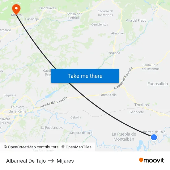 Albarreal De Tajo to Mijares map
