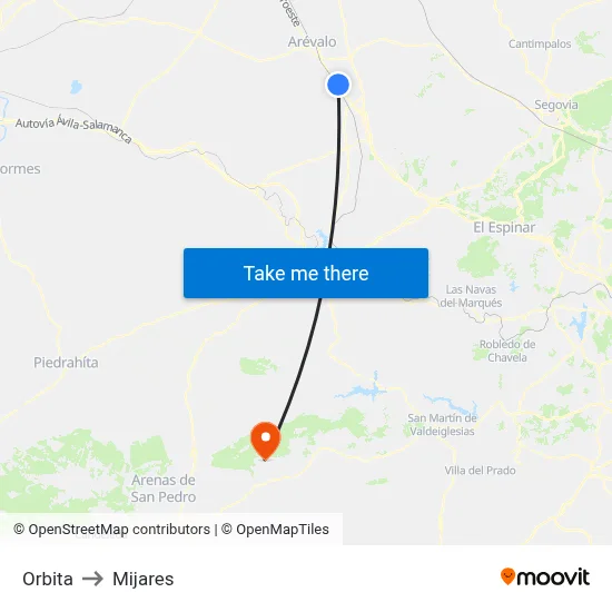 Orbita to Mijares map