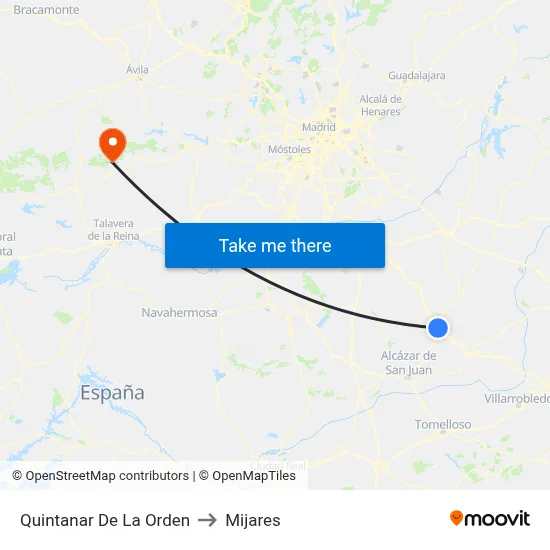 Quintanar De La Orden to Mijares map