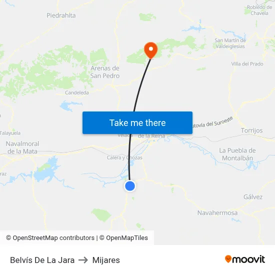 Belvís De La Jara to Mijares map