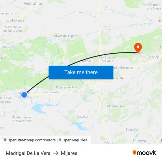 Madrigal De La Vera to Mijares map