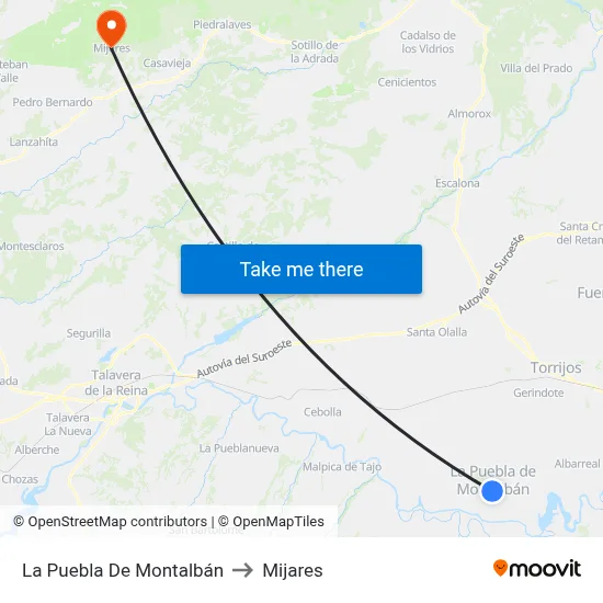 La Puebla De Montalbán to Mijares map