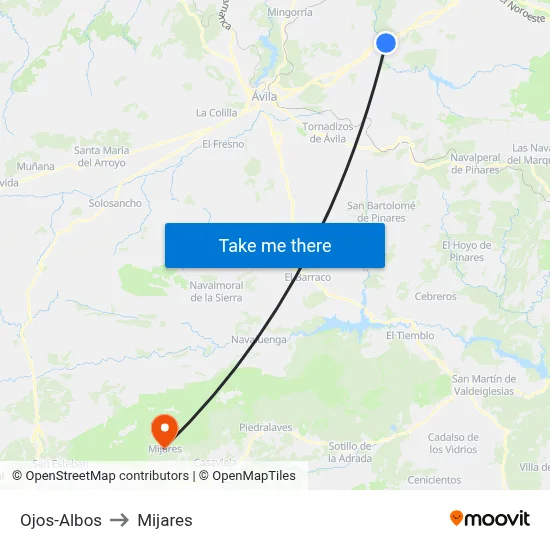 Ojos-Albos to Mijares map