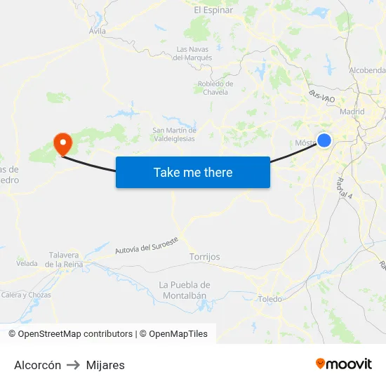 Alcorcón to Mijares map