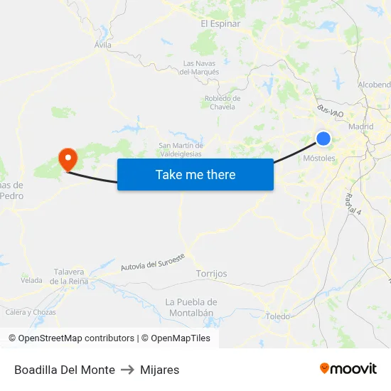 Boadilla Del Monte to Mijares map