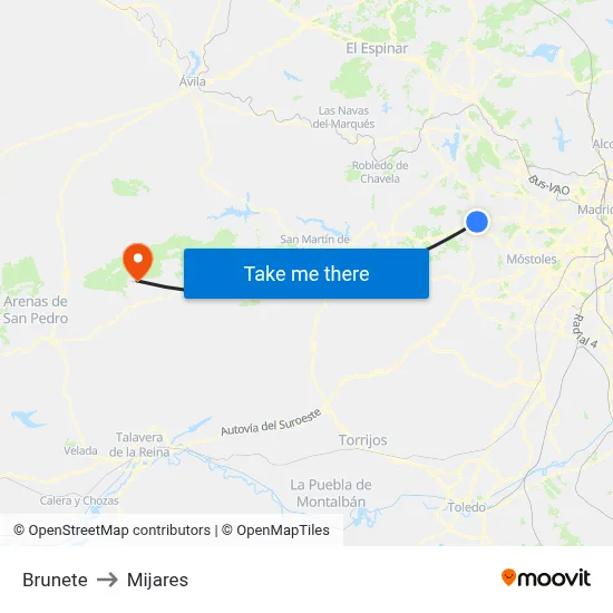 Brunete to Mijares map