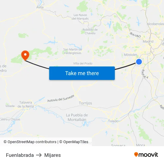Fuenlabrada to Mijares map
