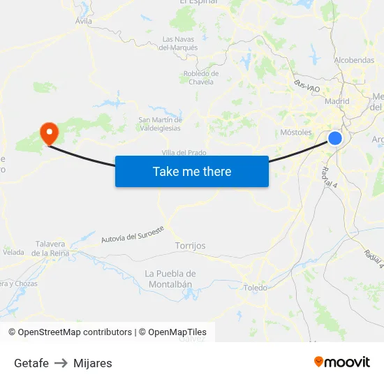 Getafe to Mijares map