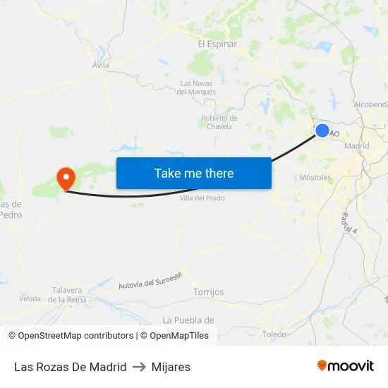 Las Rozas De Madrid to Mijares map