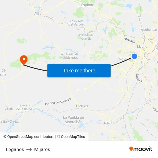 Leganés to Mijares map