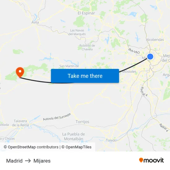 Madrid to Mijares map