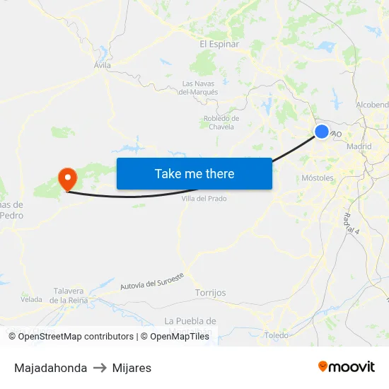 Majadahonda to Mijares map
