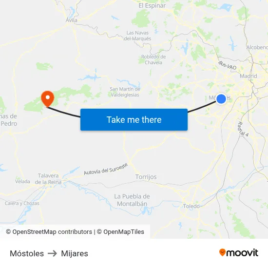 Móstoles to Mijares map