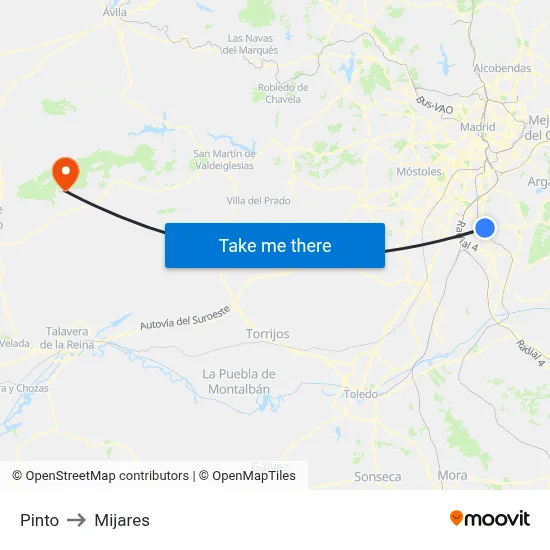 Pinto to Mijares map