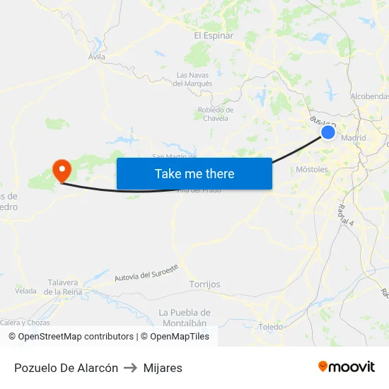 Pozuelo De Alarcón to Mijares map