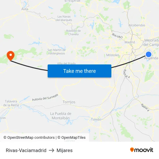 Rivas-Vaciamadrid to Mijares map