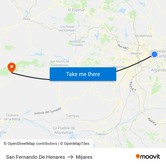 San Fernando De Henares to Mijares map