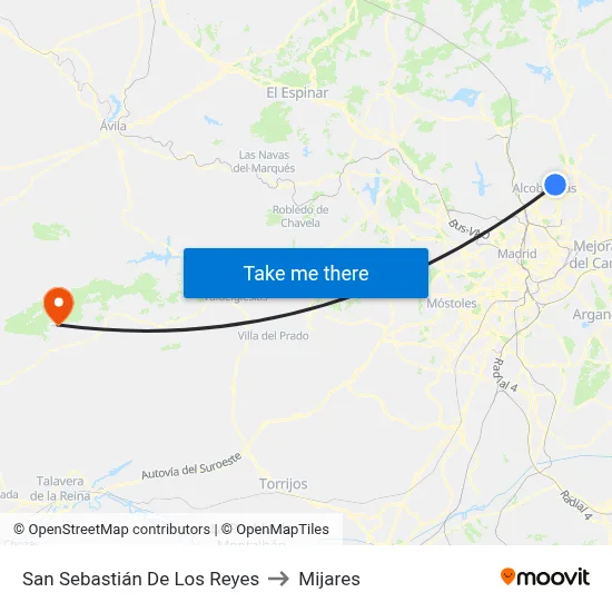 San Sebastián De Los Reyes to Mijares map