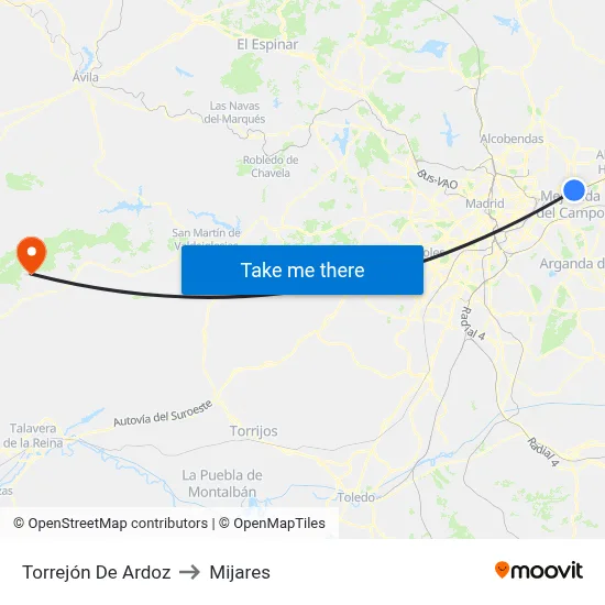Torrejón De Ardoz to Mijares map