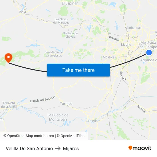 Velilla De San Antonio to Mijares map