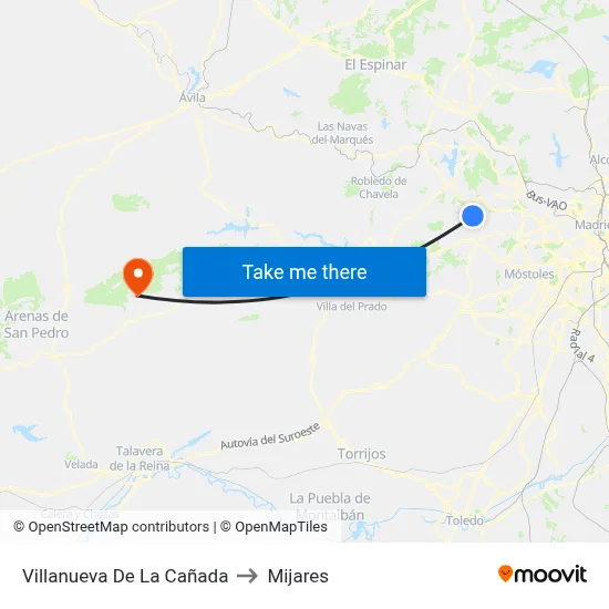 Villanueva De La Cañada to Mijares map