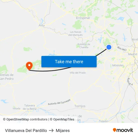 Villanueva Del Pardillo to Mijares map