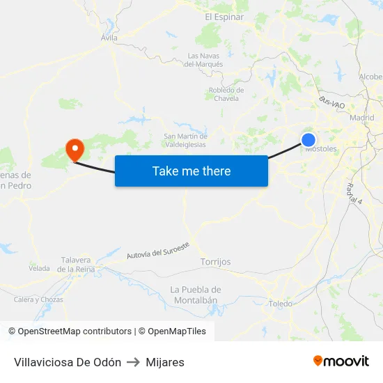 Villaviciosa De Odón to Mijares map