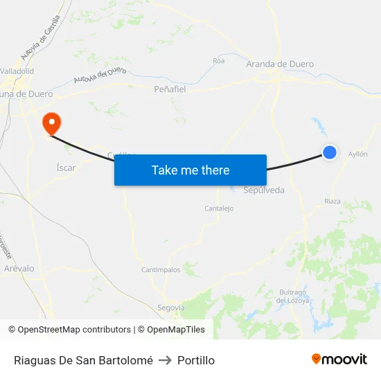 Riaguas De San Bartolomé to Portillo map