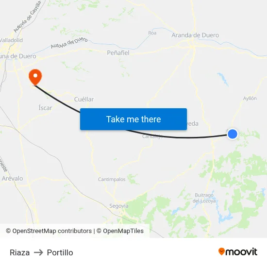 Riaza to Portillo map