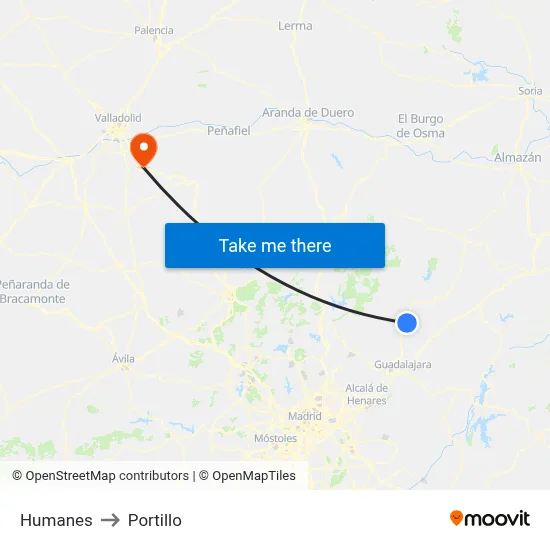 Humanes to Portillo map