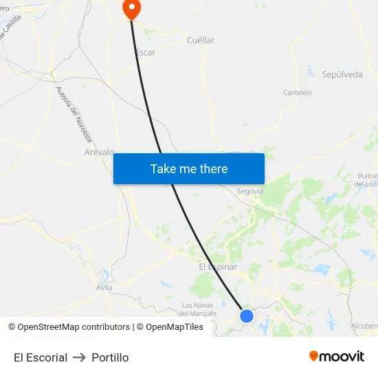 El Escorial to Portillo map