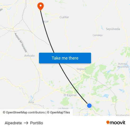 Alpedrete to Portillo map