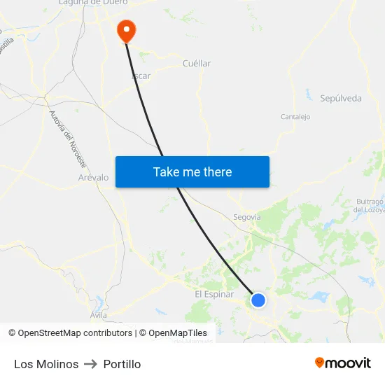 Los Molinos to Portillo map