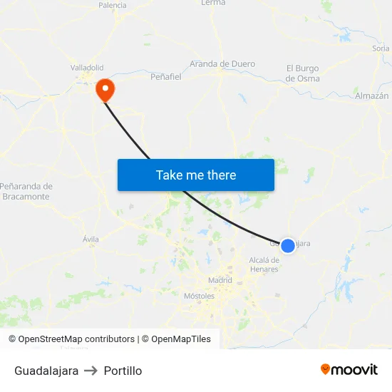 Guadalajara to Portillo map
