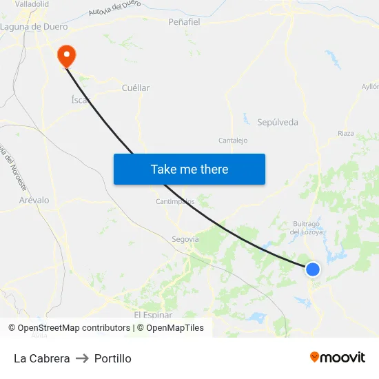 La Cabrera to Portillo map