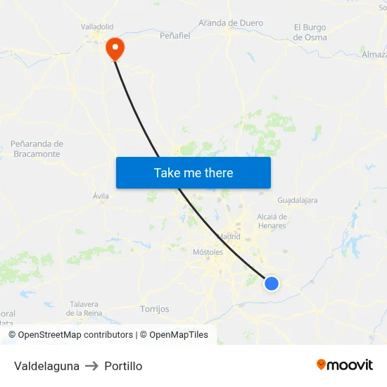 Valdelaguna to Portillo map