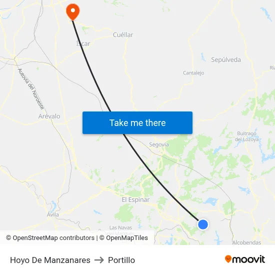 Hoyo De Manzanares to Portillo map