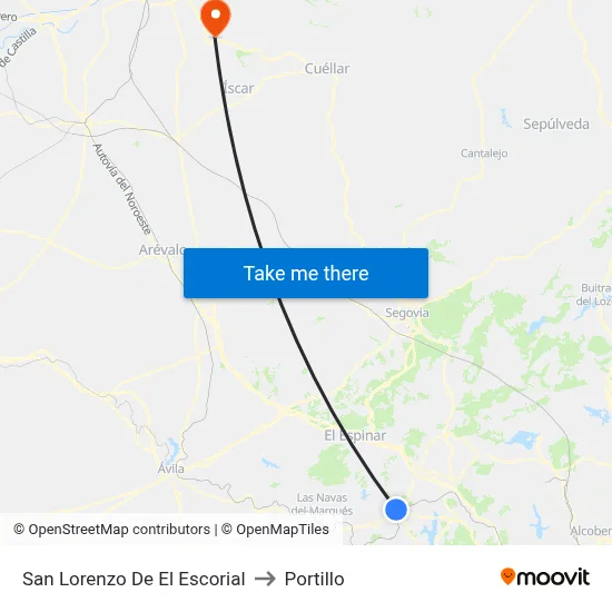 San Lorenzo De El Escorial to Portillo map